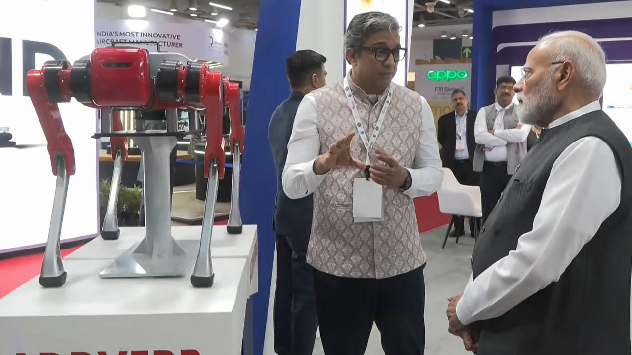 Prime Minister Narendra Modi inspects an exhibition at ‘Uttar Pradesh International Trade Show 2025’, in Greater Noida, Gautam Buddha Nagar district